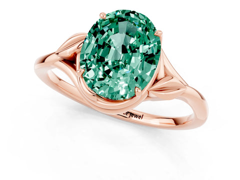 Rose gold Oval Cut Green Sapphire Solitaire Ring with Twist Band and Four-Prong Setting_25
