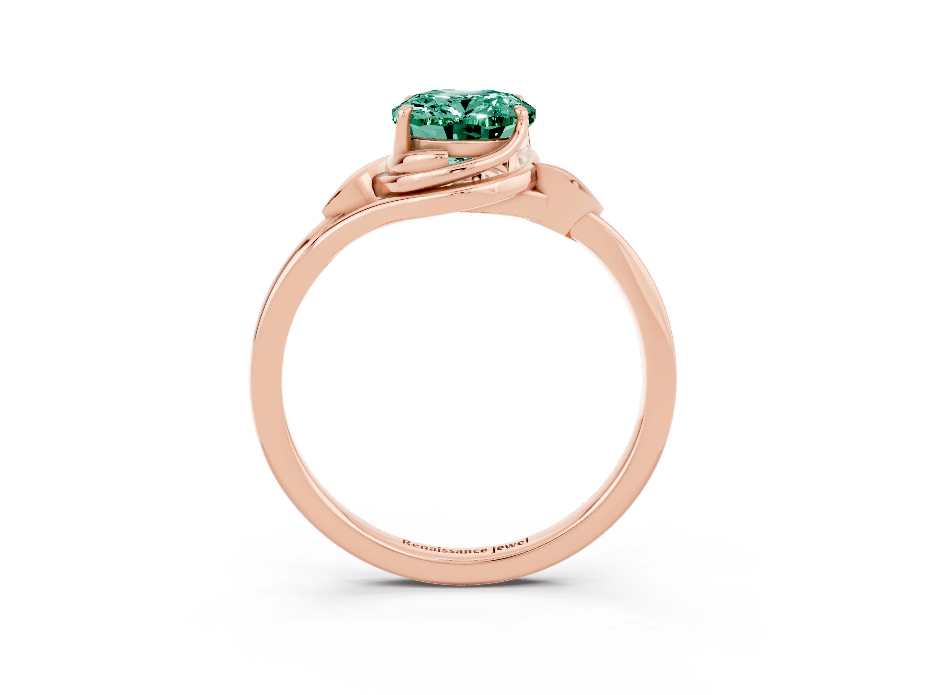 Rose gold Oval Cut Green Sapphire Solitaire Ring with Twist Band and Four-Prong Setting_27