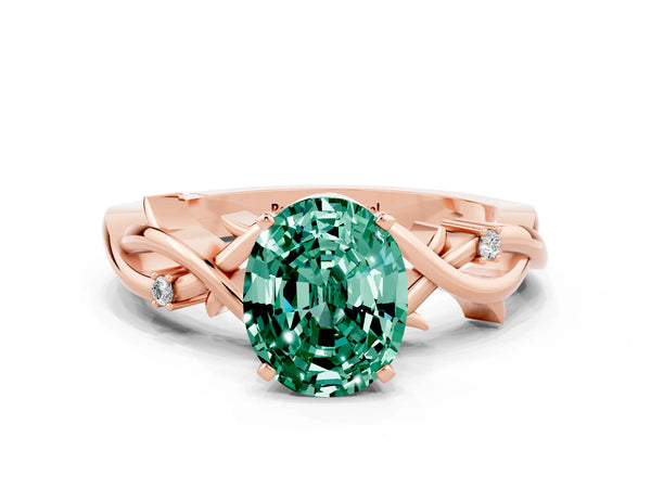 Rose gold Oval Cut Green Sapphire Solitaire Ring with Twisted Band and Prong Setting