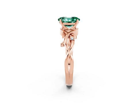 Rose gold Oval Cut Green Sapphire Solitaire Ring with Twisted Band and Prong Setting_2
