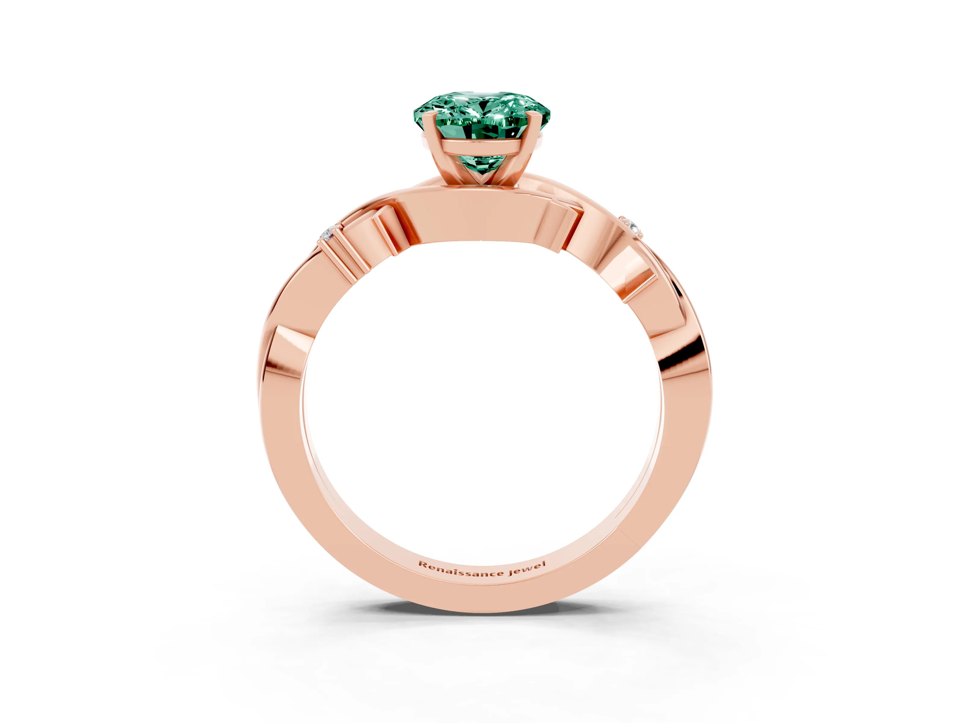 Rose gold Oval Cut Green Sapphire Solitaire Ring with Twisted Band and Prong Setting_3