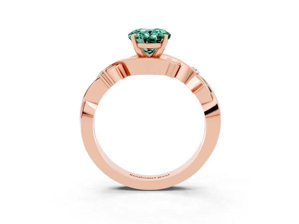 Rose gold Oval Cut Green Sapphire Solitaire Ring with Twisted Band and Prong Setting
