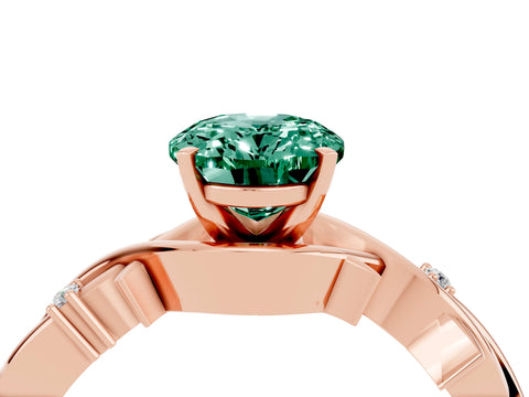 Rose gold Oval Cut Green Sapphire Solitaire Ring with Twisted Band and Prong Setting_4