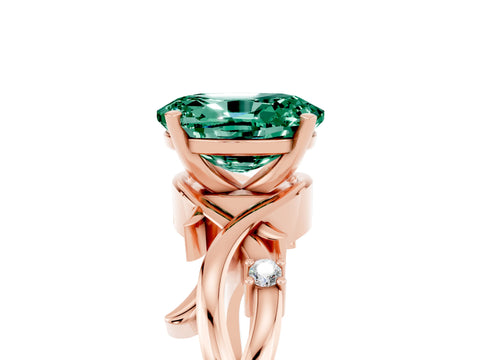 Rose gold Oval Cut Green Sapphire Solitaire Ring with Twisted Band and Prong Setting_5
