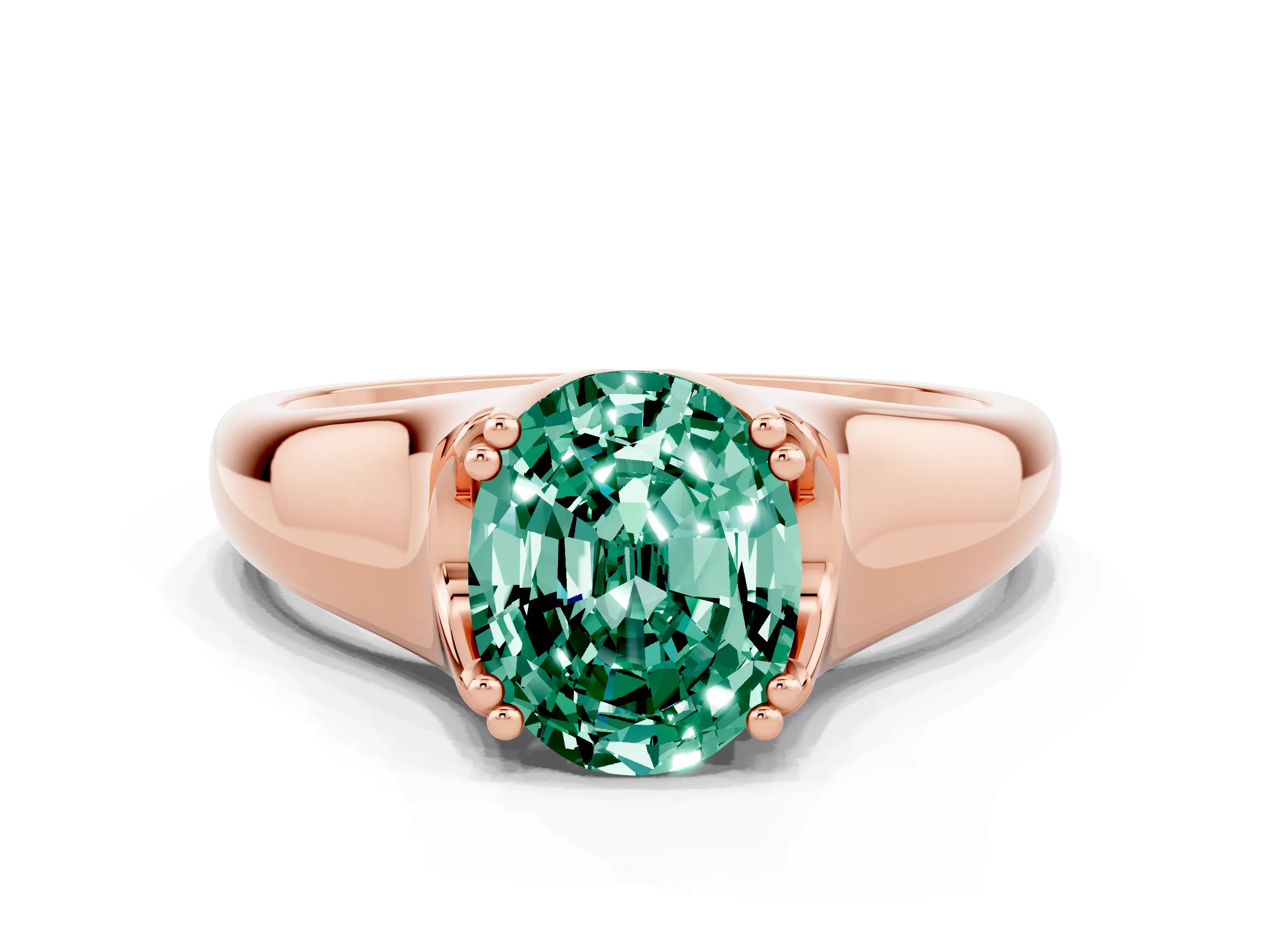 Rose gold Oval Cut Green Sapphire Solitaire Ring with Wide Band and Prong Setting