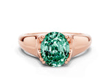 Rose gold Oval Cut Green Sapphire Solitaire Ring with Wide Band and Prong Setting