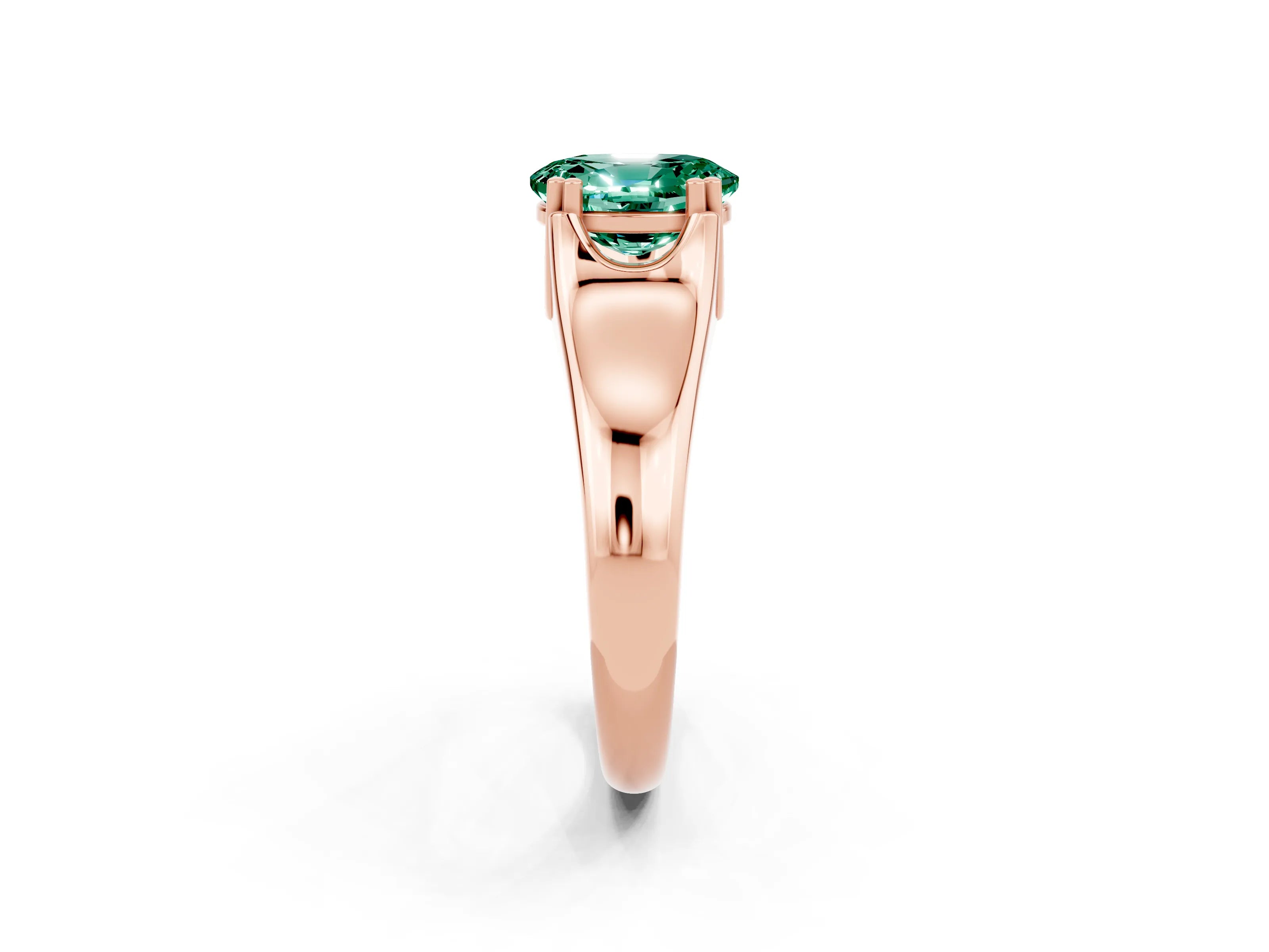 Rose gold Oval Cut Green Sapphire Solitaire Ring with Wide Band and Prong Setting_2