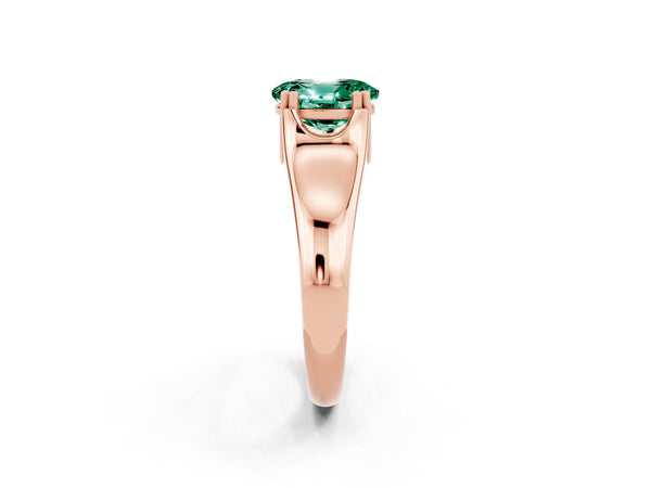 Rose gold Oval Cut Green Sapphire Solitaire Ring with Wide Band and Prong Setting