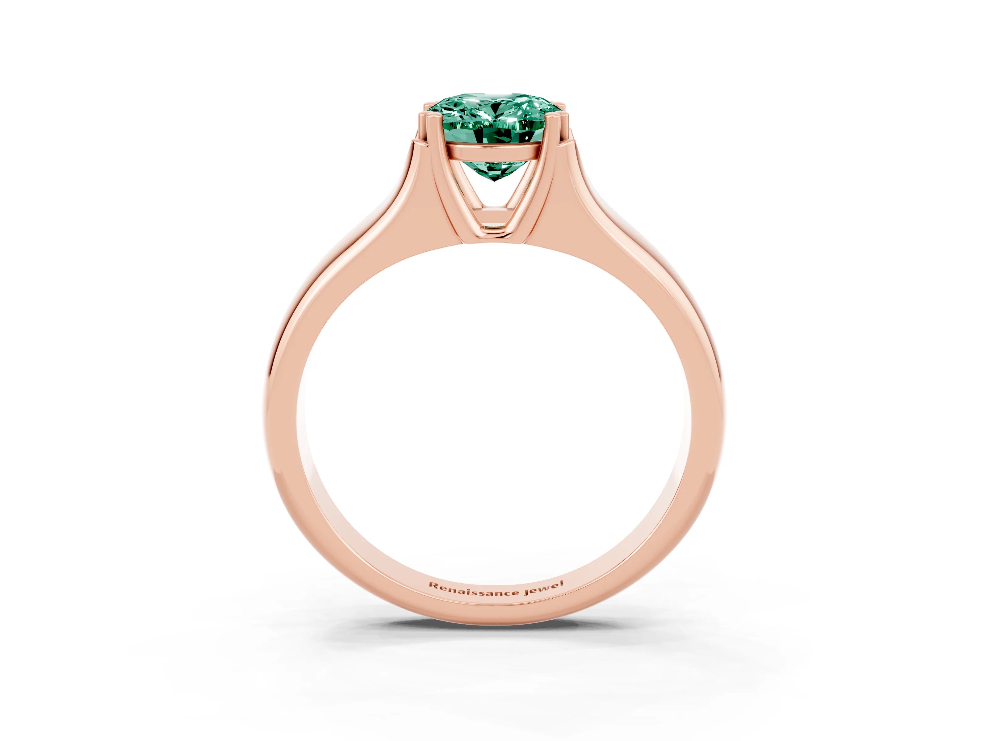 Rose gold Oval Cut Green Sapphire Solitaire Ring with Wide Band and Prong Setting_3