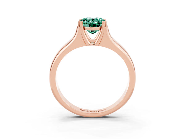 Rose gold Oval Cut Green Sapphire Solitaire Ring with Wide Band and Prong Setting