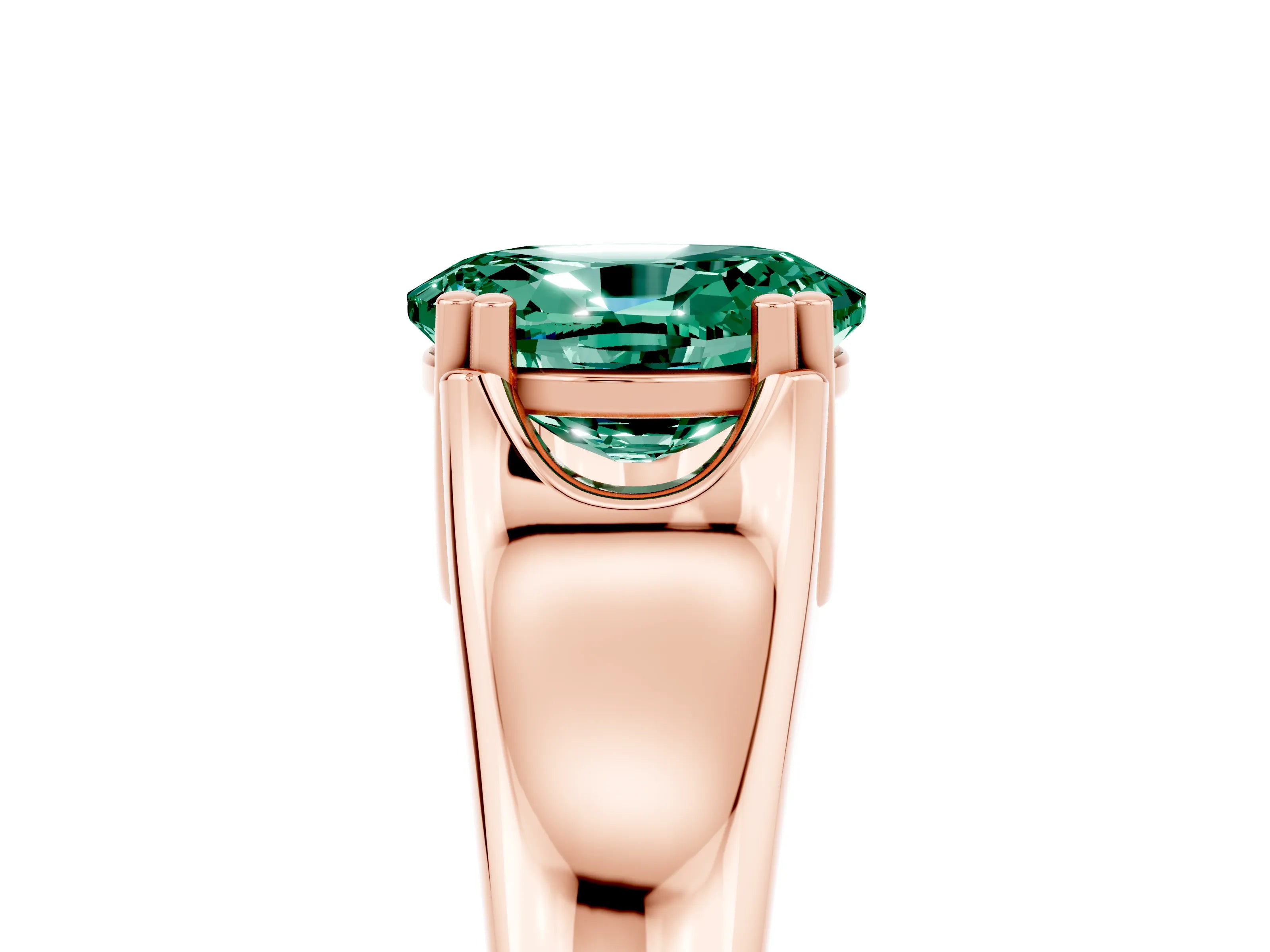 Rose gold Oval Cut Green Sapphire Solitaire Ring with Wide Band and Prong Setting_5