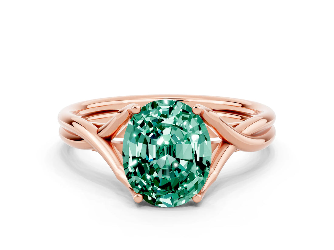Rose gold Oval Cut Green Sapphire Solitaire Twist Band Prong Setting Ring_48