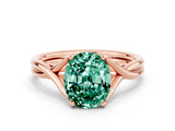 Rose gold Oval Cut Green Sapphire Solitaire Twist Band Prong Setting Ring_48