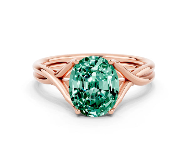 Rose gold Oval Cut Green Sapphire Solitaire Twist Band Prong Setting Ring