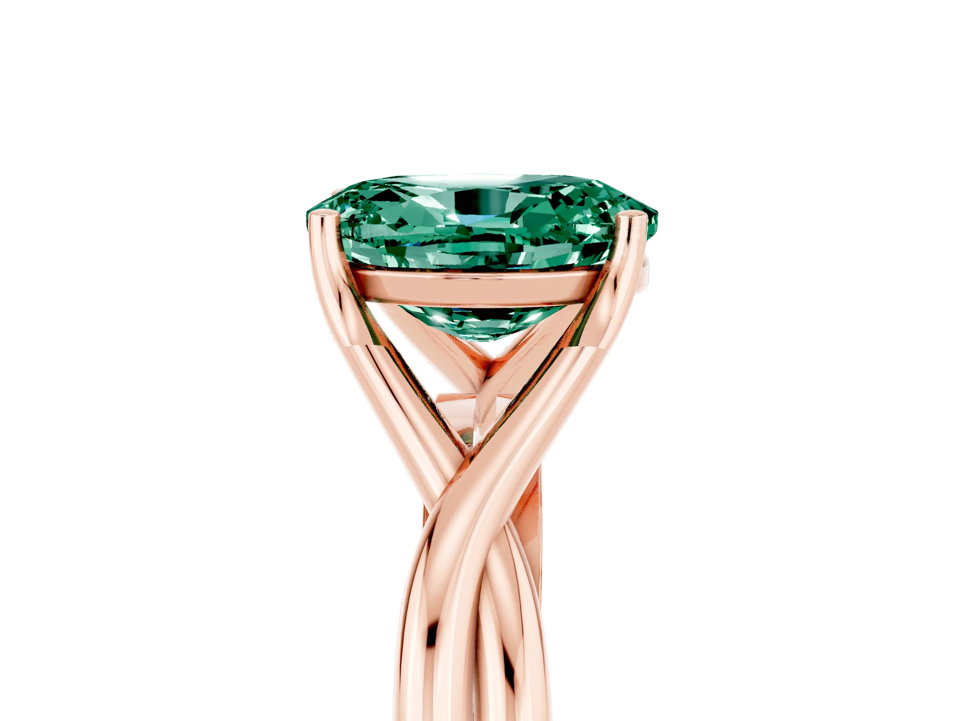 Rose gold Oval Cut Green Sapphire Solitaire Twist Band Prong Setting Ring_53