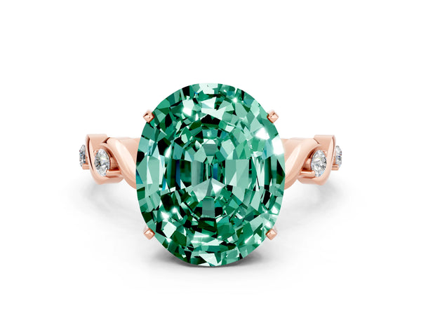 Rose gold Oval Cut Green Sapphire Solitaire Twisted Band with Round  Accents and Prong Setting