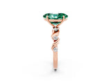 Rose gold Oval Cut Green Sapphire Solitaire Twisted Band with Round  Accents and Prong Setting_14