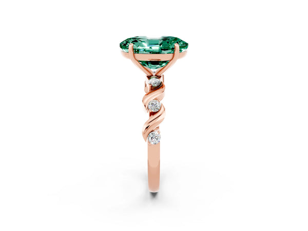 Rose gold Oval Cut Green Sapphire Solitaire Twisted Band with Round  Accents and Prong Setting