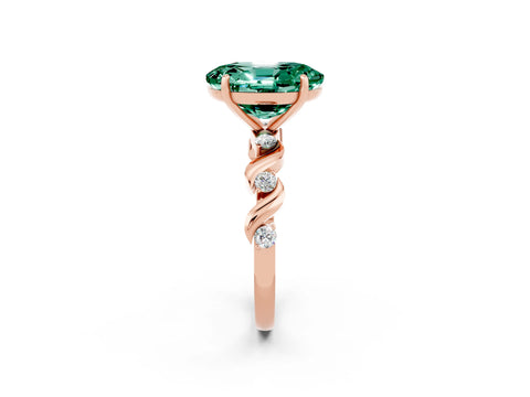 Rose gold Oval Cut Green Sapphire Solitaire Twisted Band with Round  Accents and Prong Setting_14