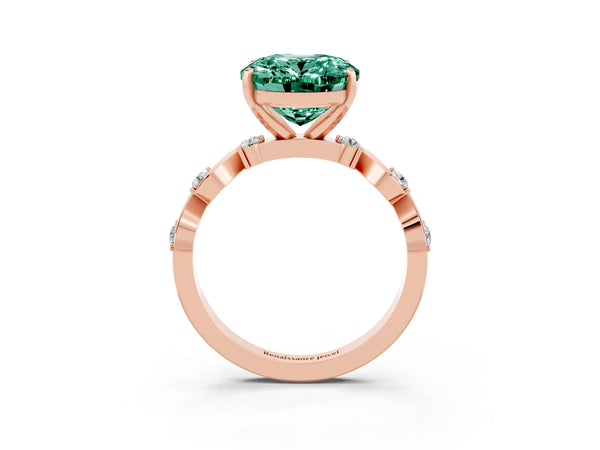 Rose gold Oval Cut Green Sapphire Solitaire Twisted Band with Round  Accents and Prong Setting