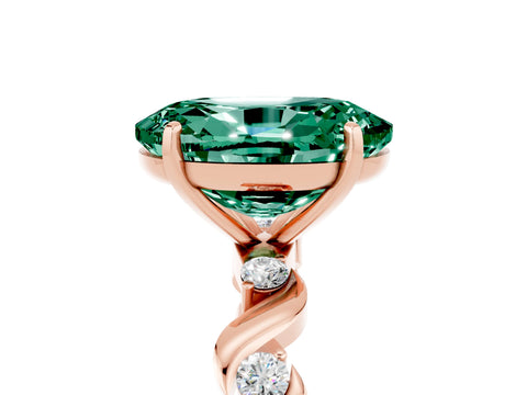 Rose gold Oval Cut Green Sapphire Solitaire Twisted Band with Round  Accents and Prong Setting_17