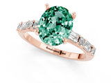 Rose gold Oval Cut Green Sapphire Solitaire with Side Baguettes and Channel Set Band_1