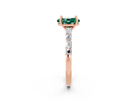 Rose gold Oval Cut Green Sapphire Solitaire with Side Baguettes and Channel Set Band_2