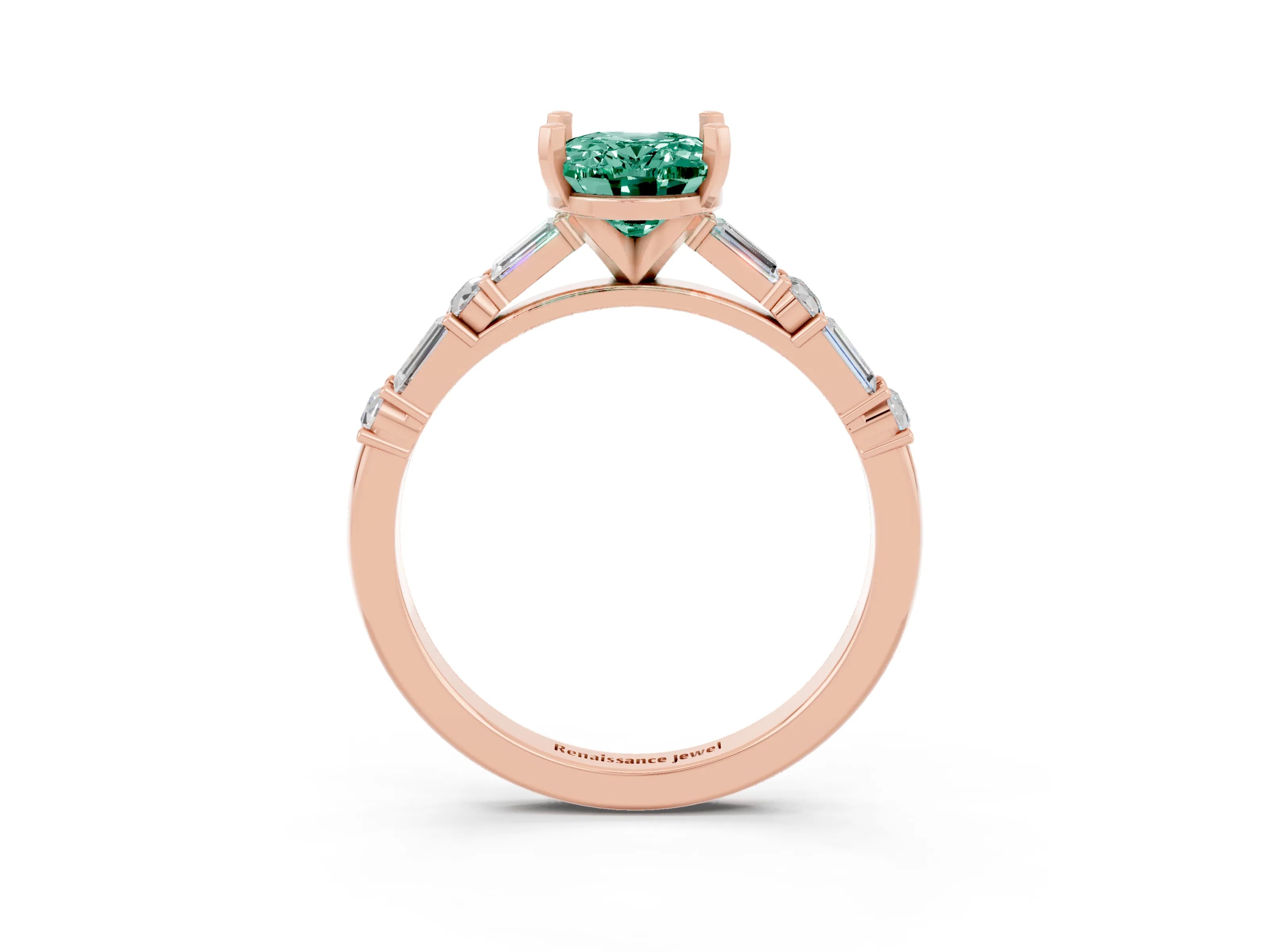 Rose gold Oval Cut Green Sapphire Solitaire with Side Baguettes and Channel Set Band_3