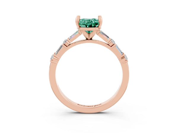 Rose gold Oval Cut Green Sapphire Solitaire with Side Baguettes and Channel Set Band