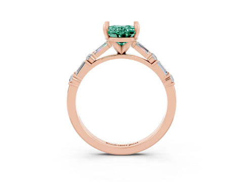 Rose gold Oval Cut Green Sapphire Solitaire with Side Baguettes and Channel Set Band_3
