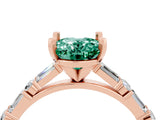 Rose gold Oval Cut Green Sapphire Solitaire with Side Baguettes and Channel Set Band_4