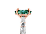 Rose gold Oval Cut Green Sapphire Solitaire with Side Baguettes and Channel Set Band_5
