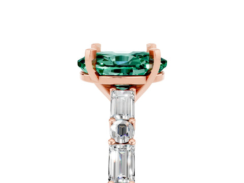 Rose gold Oval Cut Green Sapphire Solitaire with Side Baguettes and Channel Set Band_5