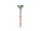 Rose gold Oval Cut Green Sapphire Solitaire with Side Stones, Pave Band, Four-Prong Setting_38