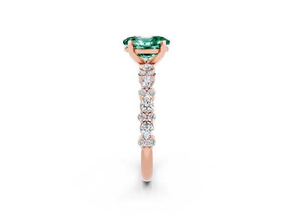 Rose gold Oval Cut Green Sapphire Side Stone Solitaire Ring with Round  and Four-Prong Setting