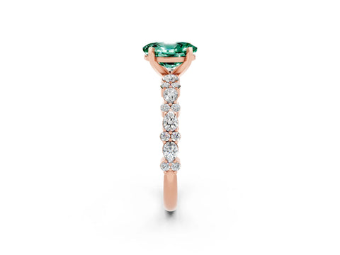 Rose gold Oval Cut Green Sapphire Solitaire with Side Stones, Pave Band, Four-Prong Setting_38