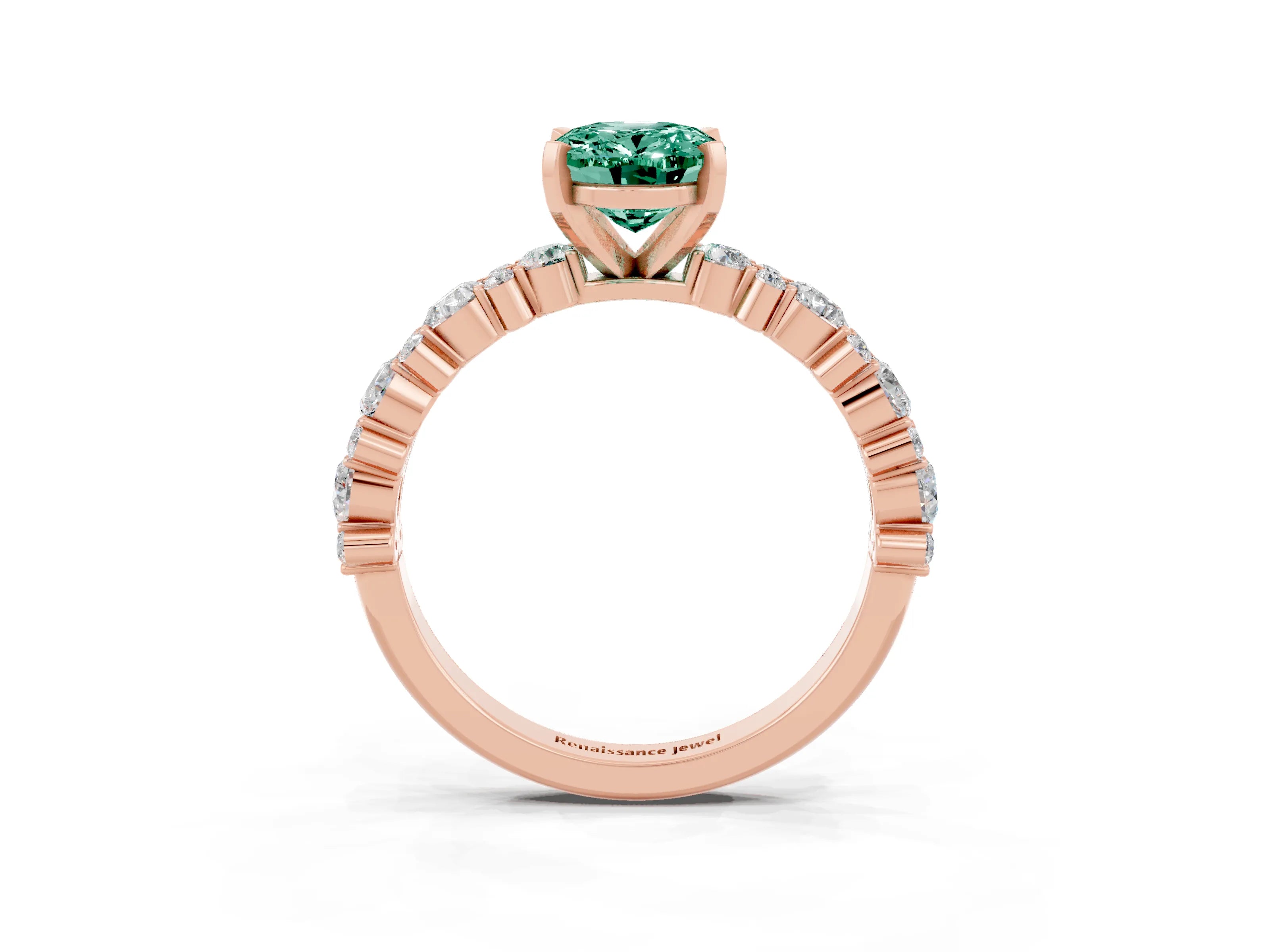 Rose gold Oval Cut Green Sapphire Solitaire with Side Stones, Pave Band, Four-Prong Setting_39
