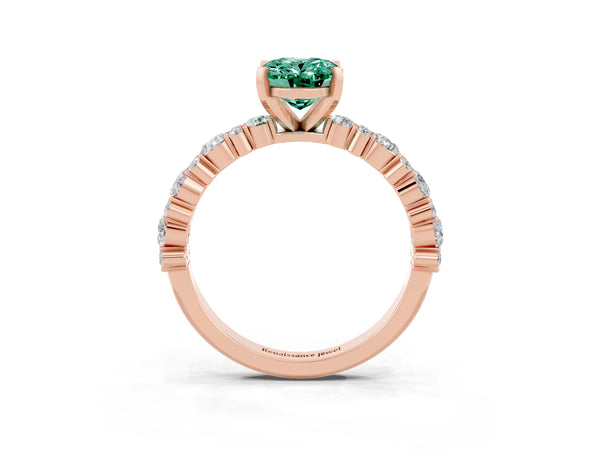 Rose gold Oval Cut Green Sapphire Side Stone Solitaire Ring with Round  and Four-Prong Setting