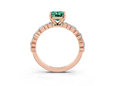 Rose gold Oval Cut Green Sapphire Solitaire with Side Stones, Pave Band, Four-Prong Setting_39