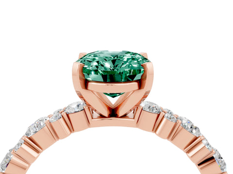 Rose gold Oval Cut Green Sapphire Solitaire with Side Stones, Pave Band, Four-Prong Setting_40