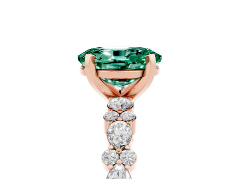 Rose gold Oval Cut Green Sapphire Solitaire with Side Stones, Pave Band, Four-Prong Setting_41