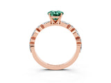 Rose gold Oval Cut Green Sapphire Solitaire with Side Stones on a Pavé Band and Four-Prong Setting_3
