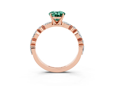 Rose gold Oval Cut Green Sapphire Solitaire with Side Stones on a Pavé Band and Four-Prong Setting_3