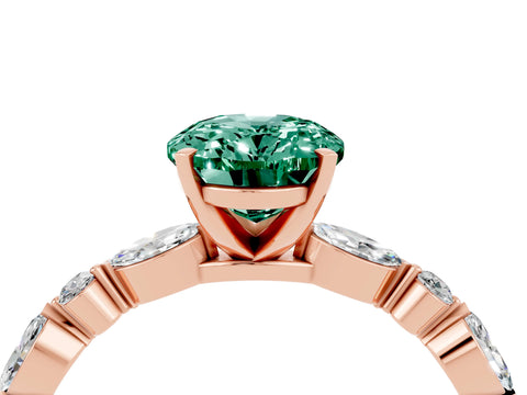 Rose gold Oval Cut Green Sapphire Solitaire with Side Stones on a Pavé Band and Four-Prong Setting_4