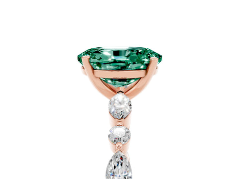 Rose gold Oval Cut Green Sapphire Solitaire with Side Stones on a Pavé Band and Four-Prong Setting_5