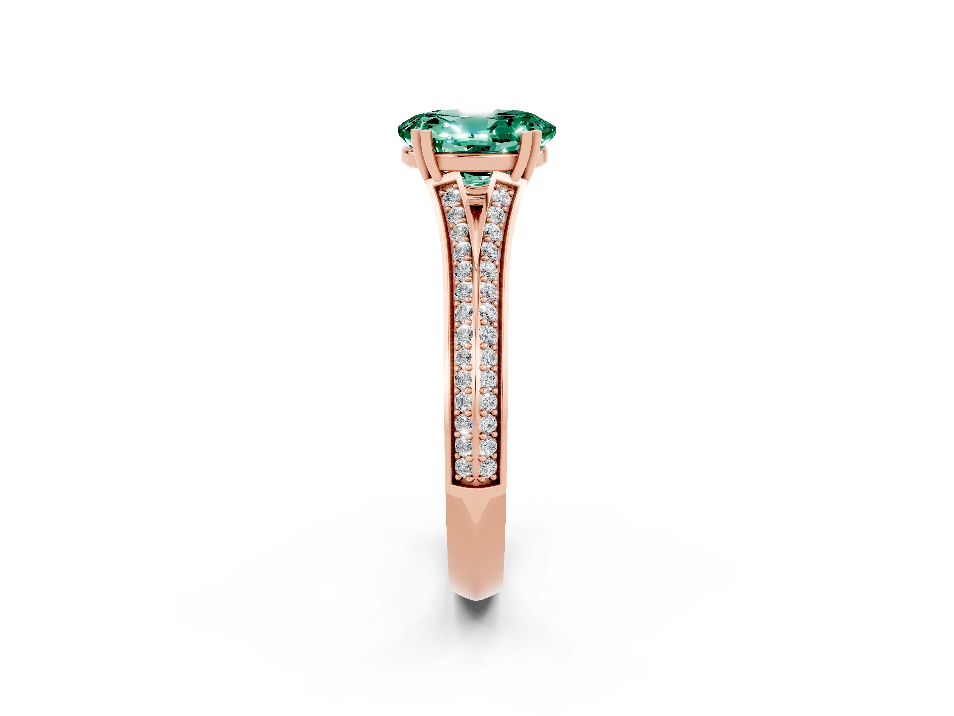 Rose gold Oval Cut Green Sapphire Split Shank Engagement Ring with Pavé Band_2