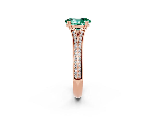 Rose gold Oval Cut Green Sapphire Split Shank Engagement Ring with Pavé Band