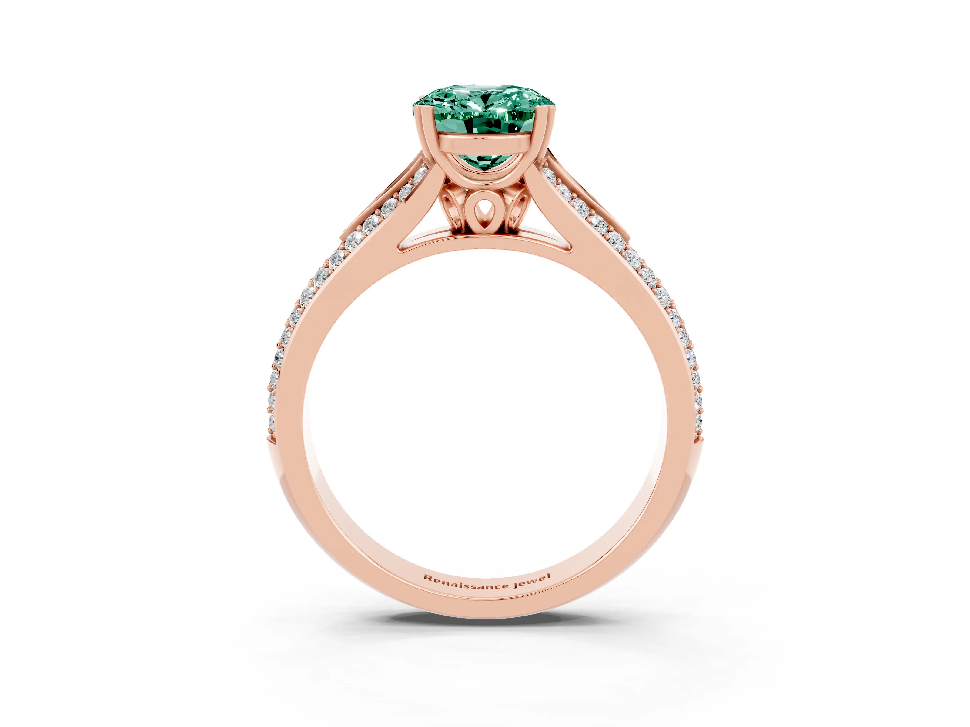 Rose gold Oval Cut Green Sapphire Split Shank Engagement Ring with Pavé Band_3