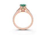 Rose gold Oval Cut Green Sapphire Split Shank Engagement Ring with Pavé Band_3