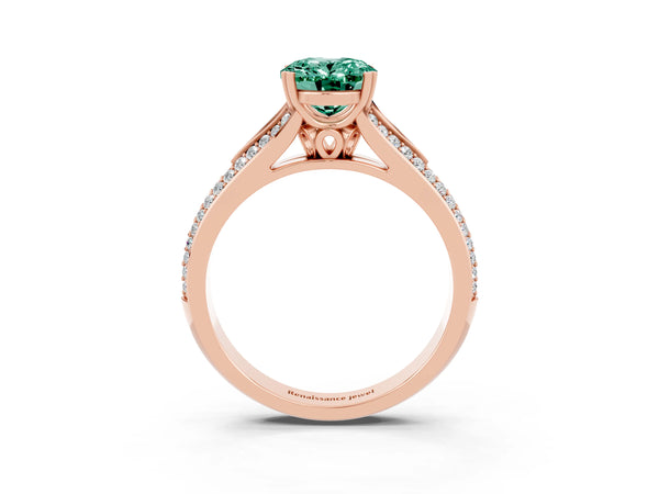 Rose gold Oval Cut Green Sapphire Split Shank Engagement Ring with Pavé Band